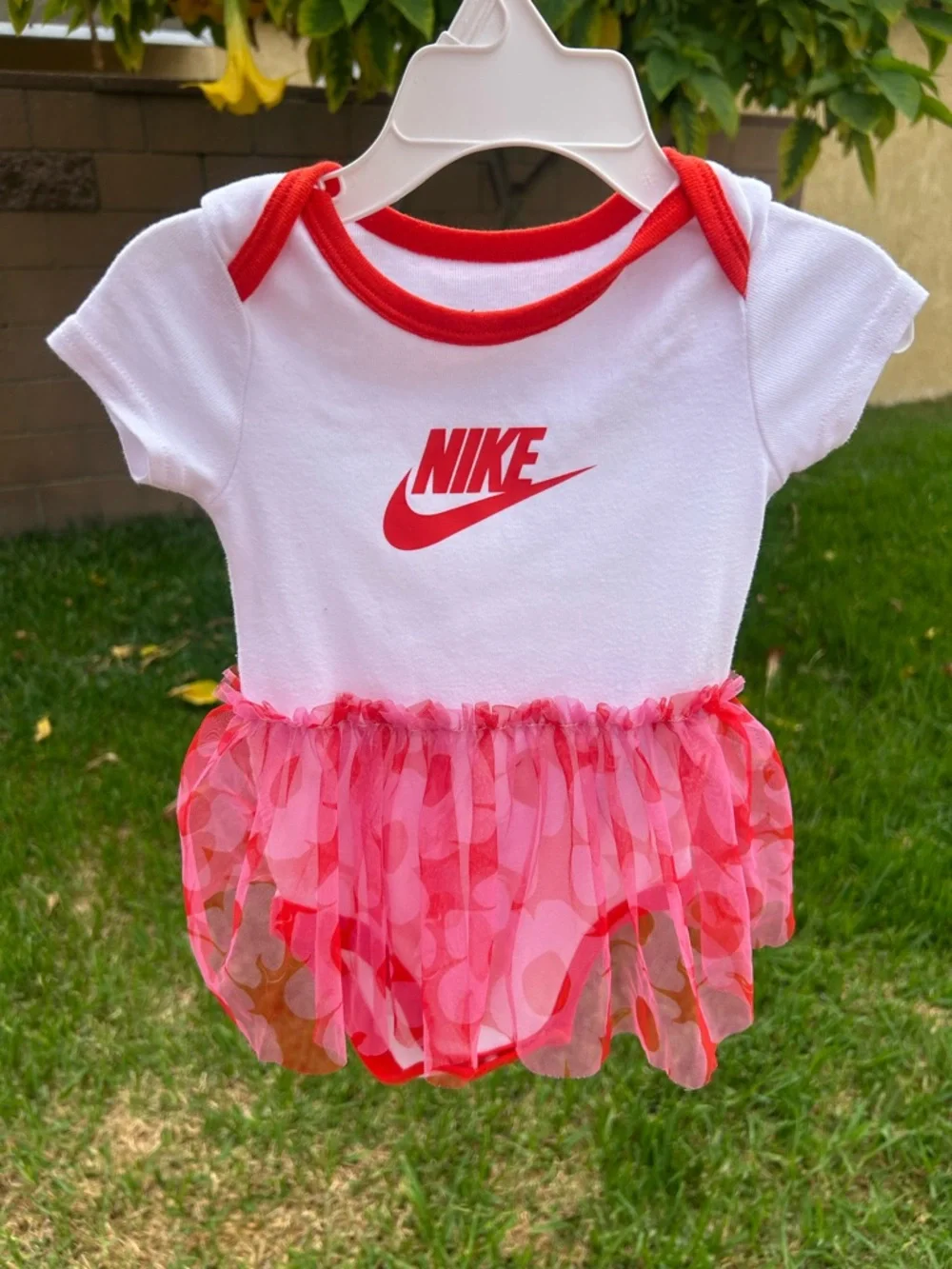 Nike White and Red Baby Girl Tutu Bodysuit